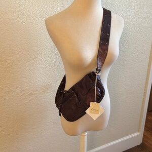 Free People Brown Leather Wade Sling Bag